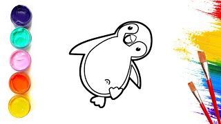 Vẽ và tô màu chú chim cánh cụt ngộ nghĩnh đáng yêu - Draw cute penguin