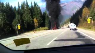 BC Motor home RV Trailer on fire camper Motorhome burning