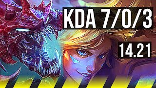 CHO'GATH & Poppy vs EZREAL & Xerath (ADC) | 7/0/3, Godlike | EUW Grandmaster | 14.21