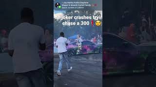 Scatpack joker crashes chasing a Chrysler 300 in the pit