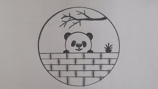 Circle Scenery drawing 42 | Panda drawing @TamilNewArt