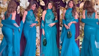 Hottie 🔥🥵 Shilpa Shetty FlaunNts Her Huge Curvy Figure In Blue Transparent Saree At Manish Party