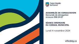 Séance ordinaire du conseil municipal et assemblée publique de consultation - 4 novembre 2024