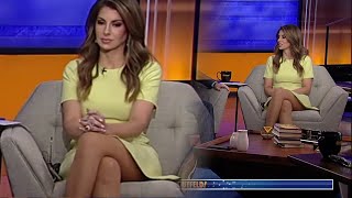 Morgan Ortegus - is seated in a yellow dress with what looks like to pantyhose to me.  Pantyhose?