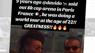 9 years ago davido sold out 8k cap arena in Paris,he was doing a world tour at the age of 22 #davido