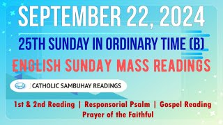 22 September 2024 English Sunday Mass Readings | 25th Sunday in Ordinary Time (B)