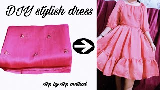 Stylish Ruffle flare dress cutting and stitching/diy one piece dress