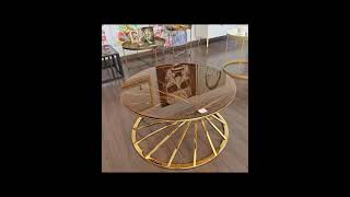 GOLD Round Glass Coffee Table Gold 80cm Luxury   ♡ YIASSU.COM