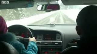 BBC News   Parents film eight year old girl driving at speed on icy road