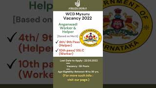 WCD Mysuru Anganwadi Vacancy #WCD #mysore #karnataka #10thpass #10thpassjobs #shorts #Anganwadi