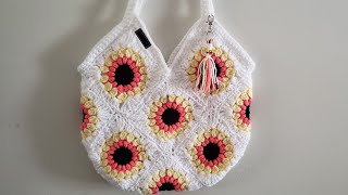 crochet sunflower tote bag very easy to make @crochetcraft9534