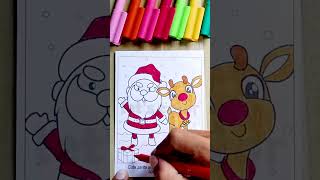 Christmas coloring | Cute Santa and Rudolph with presents coloring page #shorts #coloringvideos