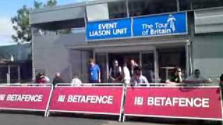 Crowd waiting for the bikes to cross the finish line tour of Britain - Bideford 2009