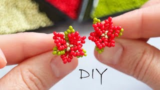 🌺Small Poinsettias🌺 Beaded Earrings for Christmas