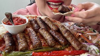 Asmr eating Lula Kebab with bread and salad| موکبانگ کباب لوله ای با نون خونگی و سس گوجه و سالاد