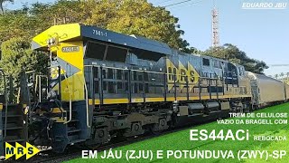 Trem de celulose vazio da Bracell com ES44ACi rebocada passando por Jaú e Potunduva-SP