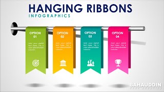 Create 4 Animated Hanging Ribbon Options Infographic Slide Design in PowerPoint - Bahauddin