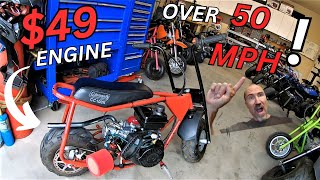 $49 mini bike engine hits over 50 MPH with one extra part!