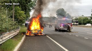 Car Fire & Interview w/ Driver, Rt. 80 West, Totowa, N.J.