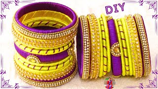 How To Make Silk Thread Bangles | Beautiful Yellow & Violet Combo Silk Thread Bangles | DIY