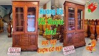 Tủ Rượu 1m1 Hàng Vip Gỗ Hương Đá Chọn Vân Đẹp, Đục Tay Sắc Nét, Hàng bán về Phú Lộc - Huế