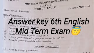 Answer key  6th class English Morning shift Solution 2024-25 Mid Term Exam #midtermexam  #answerkey