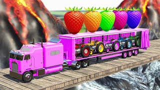 LOAD AND TRANSPORT GIANT STRAWBERRY COLORFUL WITH TRACTORS MINI and TRUCK ! Farming Simulator 22