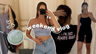 summer weekend vlog: shop with me, aritzia/garage/thrift haul, roller skating, grwm for a night out