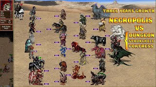 Heroes 3 COMBAT Three years growth Necropolis vs Dungeon, Stronghold and Fortress