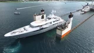 Great aerial Footage of DYT vessel Super Servant 4's  float-on yacht transport method in Martinique!