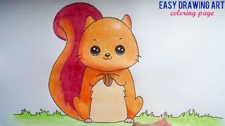 cute squirrel drawing & coloring page for kids || how to draw squirrel