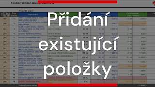 Přidání existující položky do excelového rozpočtu