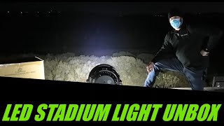 Brightest Light on the Market!  LED Stadium Light Unboxing & Demo- We open a 1200 watt Stadium Light