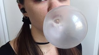 ASMR GUM CHEWING pretty girl BIG BUBBLES POP SNAPS satisfying sunny sounds mouth teeth lips