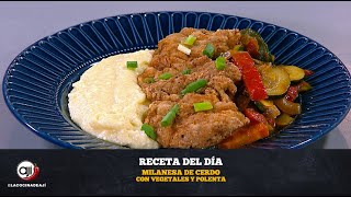 Milanesa de cerdo con vegetales y polenta | Ají