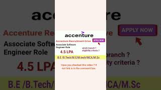 Salary -4.5 LPA /Accenture Recruitment For Associate Software Engineer Role #shorts #jobs #trending