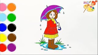 How to draw a rainy day  || How to draw a girl with umbrella || Art video