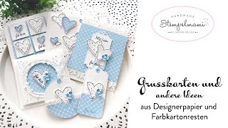 Grusskarten und andere Ideen aus Designerpapier und Farbkartonresten | Basteln | Valentinstag