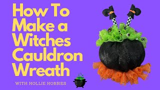 Witch Cauldron Wreath/ Dollar Tree Pumpkin Wreath/ Halloween Deco Mesh Wreath/ DIY Halloween Wreath