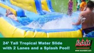 Tropical slide with pool