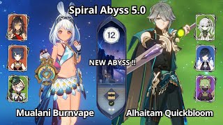 NEW ABYSS !! C0 Mualani Burnvape & C0 Alhaitam Quickbloom - Spiral Abyss 5.0 Floor 12 Genshin Impact