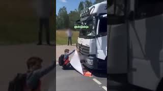 Trucker Drives Over Protestor😳😨🪧🚛 #trending #wow #shorts