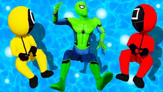 GTA 5 Green Spiderman & Rainbow Squid Game Jumping in Swimming Pool ( Funny Moments )