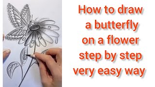 How to draw a butterfly on a flower.🦋🌼 Step by step very easy way. #art #easydrawing #flowerdrawing