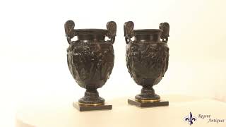 Antique Pair French Grand Tour Neo Classical Bronze Urns 19th C