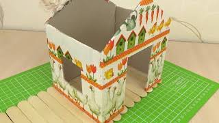 How to Make Village House for Hamster   Popsicle Sticks & Cardboard & Decoupage