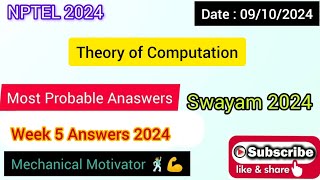 Theory of Computation WEEK 5 Quiz | Assignment 5 Solution | NPTEL | SWAYAM 2024