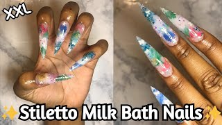 Stiletto Milk Bath Nails! XXL Stiletto Nail Tips! Lazy Girl Method!