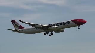 Edelweiss Airbus A340-313 HB-JMG landing at Zurich Airport