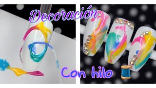 DECORACION DE UÑAS CON HILO, TECNICA NOVEDOSA INSTAGRAM|NAILS MAKEOVER